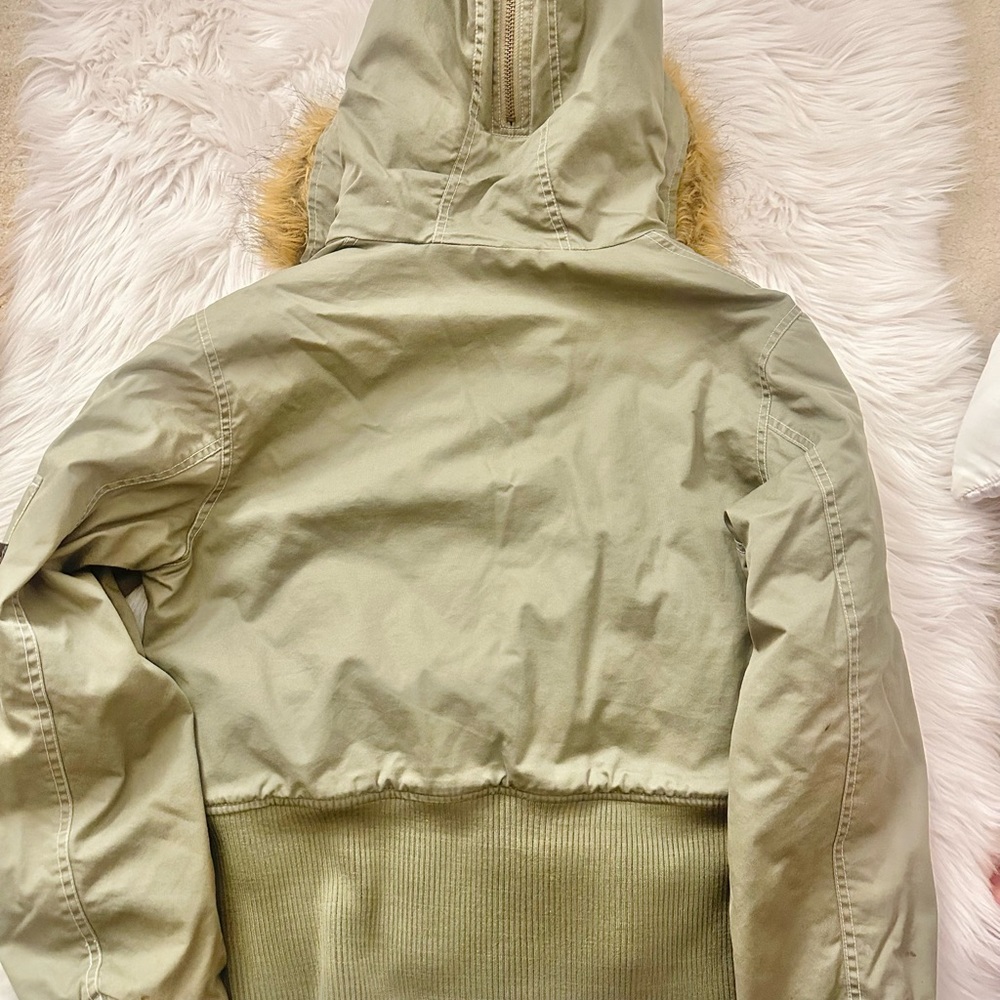 Urban Outfitters Olive Bomber Jacket with Faux Fur Hood - Picture 2 of 5
